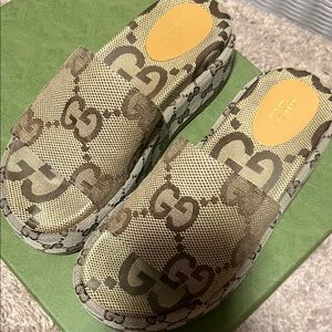 Gucci Brown GG Canvas Platform Slides